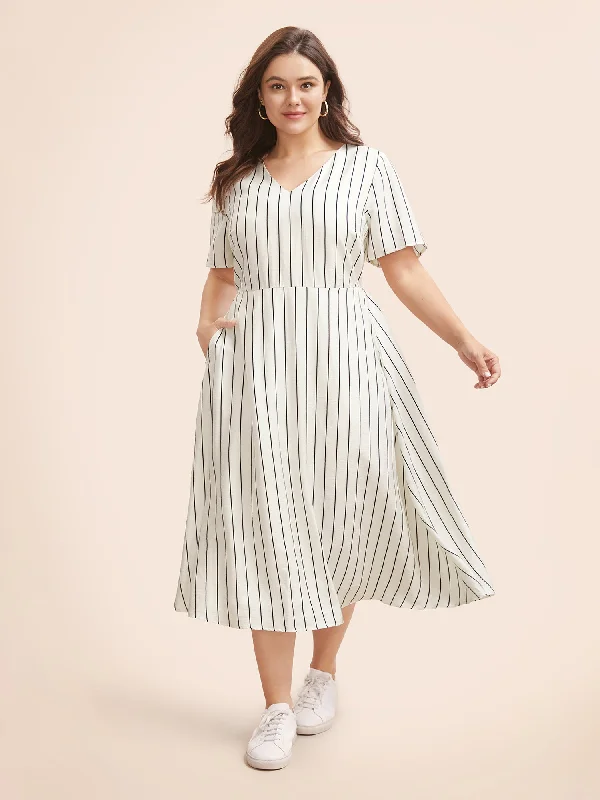 Versatile fashion options for every occasion   Striped V Neck Pocket Midi Dress