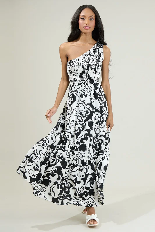 Step up your style with trendy women’s clothing   Del Mar Smocked One Shoulder Lys Maxi Dress