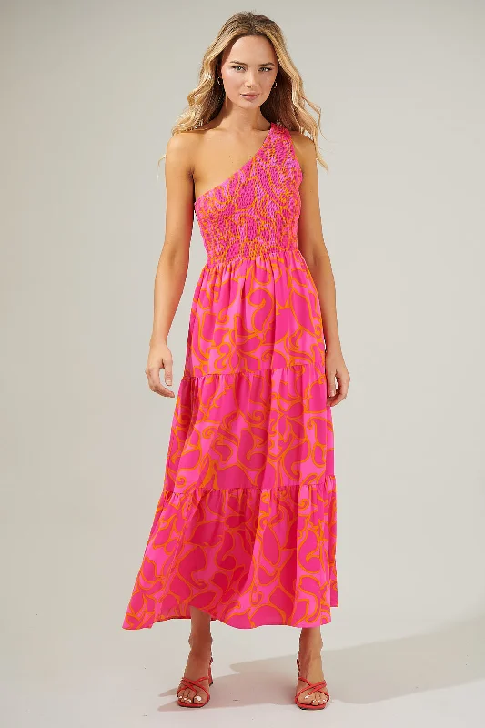 High-fashion styles at affordable prices   Hardy Floral Smocked One Shoulder Lys Maxi Dress