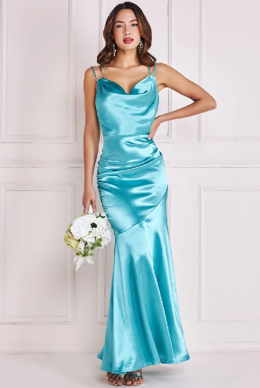 Chic for every occasion and style   Goddiva Cowl Neck Satin Maxi Dress With Strappy Back