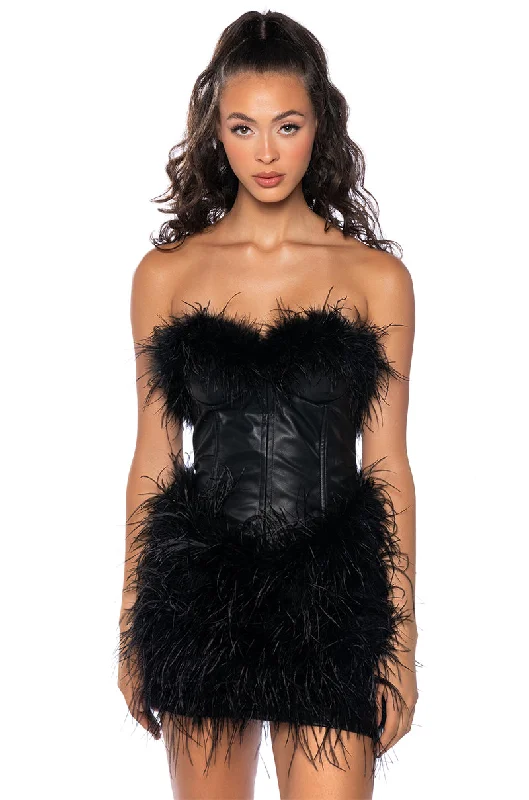 Women’s clothing that fits your personality and style   FATAL ATTRACTION FEATHER DETAILED MINI DRESS