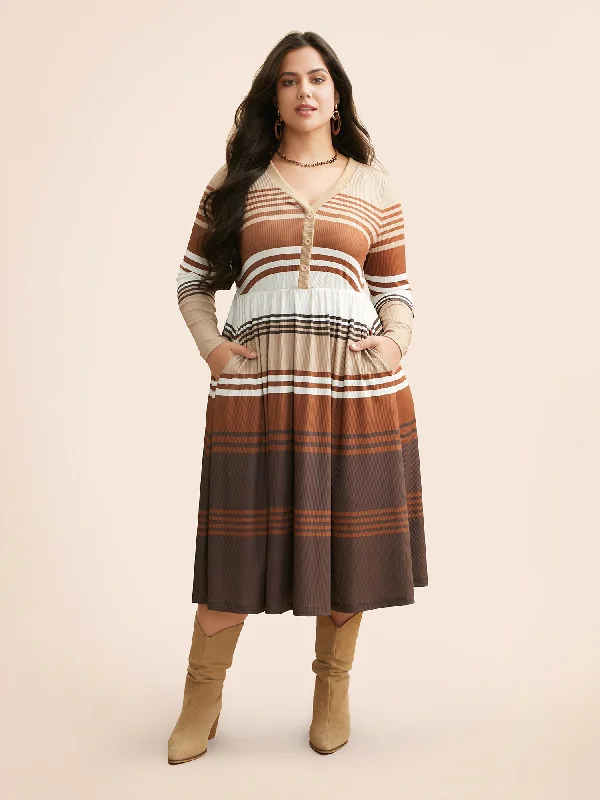 Cozy women’s clothing for the colder months   Contrast Striped V Neck Midi Dress