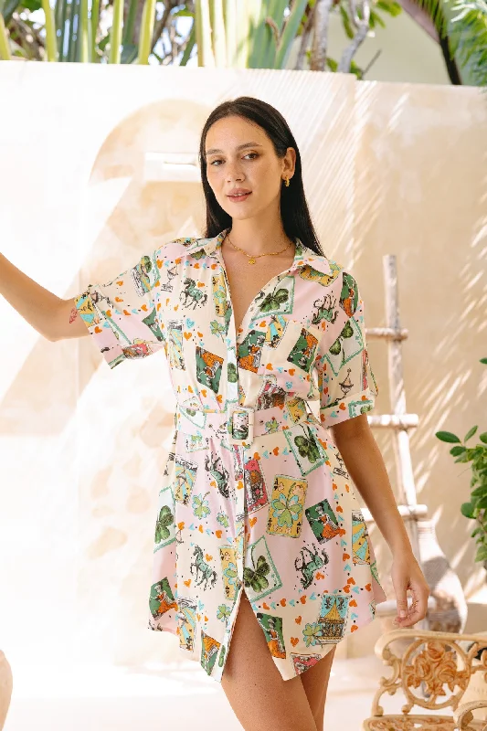 Women’s clothing to inspire confidence and beauty   Chance Pink Abstract Belted Mini Dress
