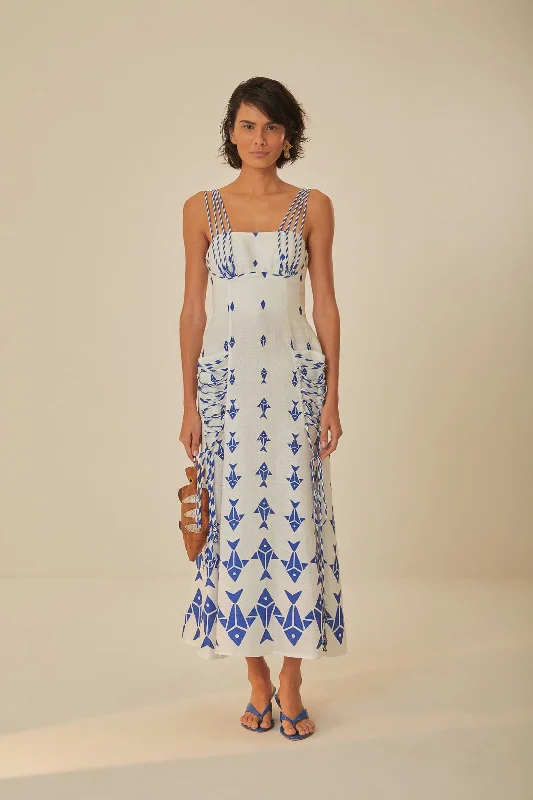 Off-White Graphic Fishes Euroflax™ Premium Linen Maxi Dress