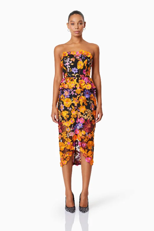 Alessandra Floral Strapless Cocktail Dress In Orange