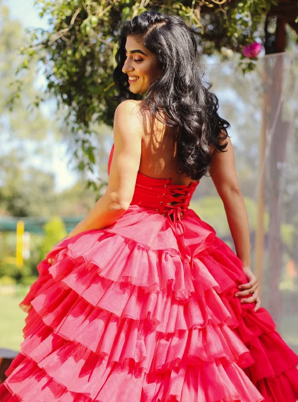 Isabelle Red High-Low Ruffle Tulle Corset Dress