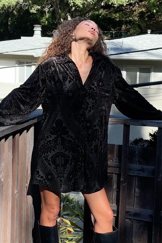 Loretta Black Velvet Burnout Mini Dress