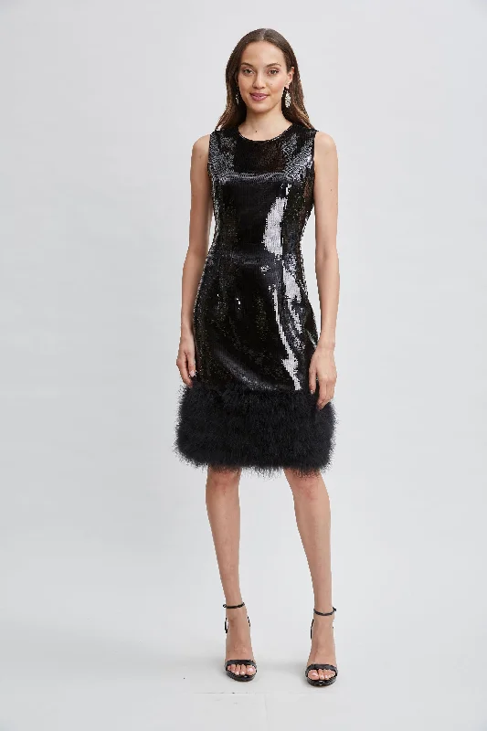 Sequin Feather Hem Dress