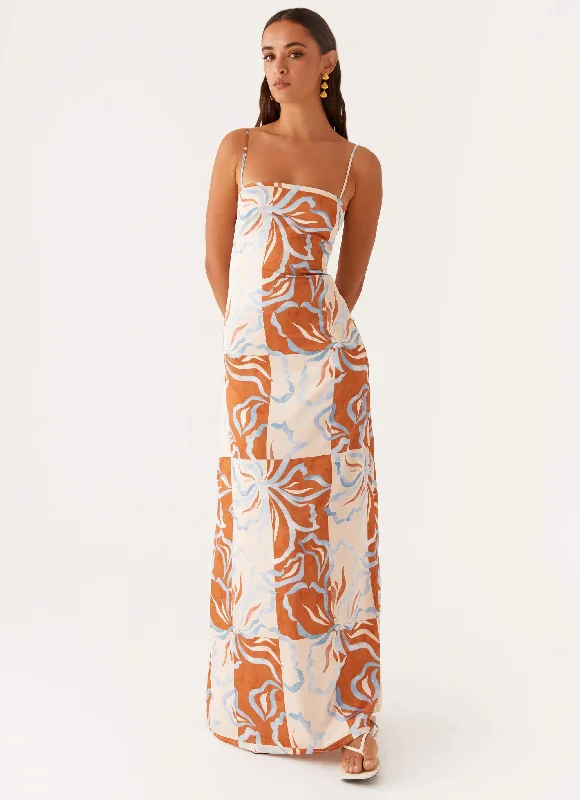 Aster Bloom Maxi Dress - Orange Blue Floral