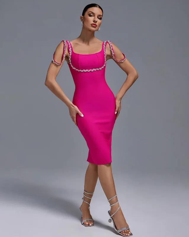 "Bie" Pink Crystal Detailed Bandage Dress