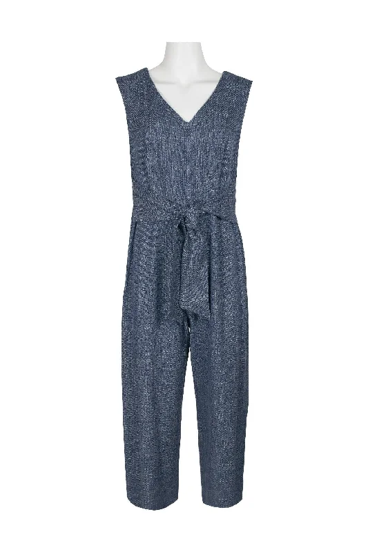 Connected Apparel Sleeveless Tie Waist Jumpsuit