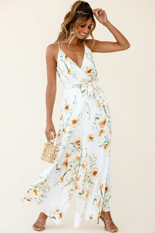 Miso Wide-Leg Cami Jumpsuit Floral Print White