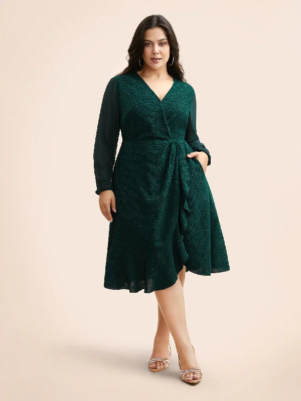 Texture Overlap Collar Ruffle Trim Dress