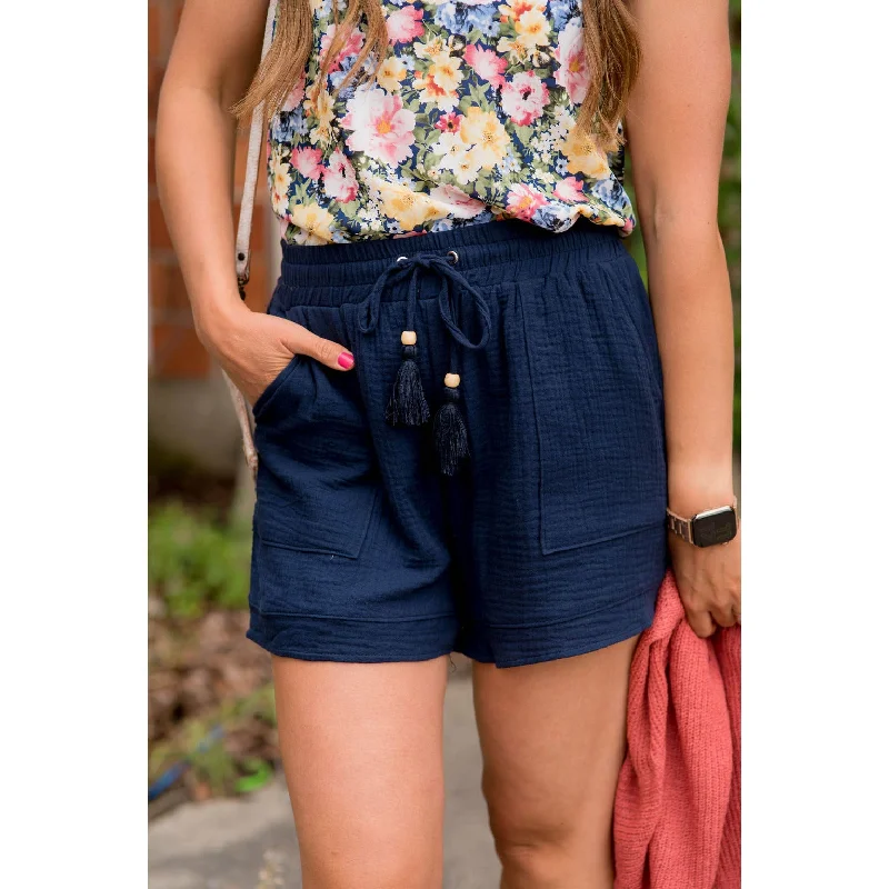 Beaded Fringe Tie Pocket Shorts