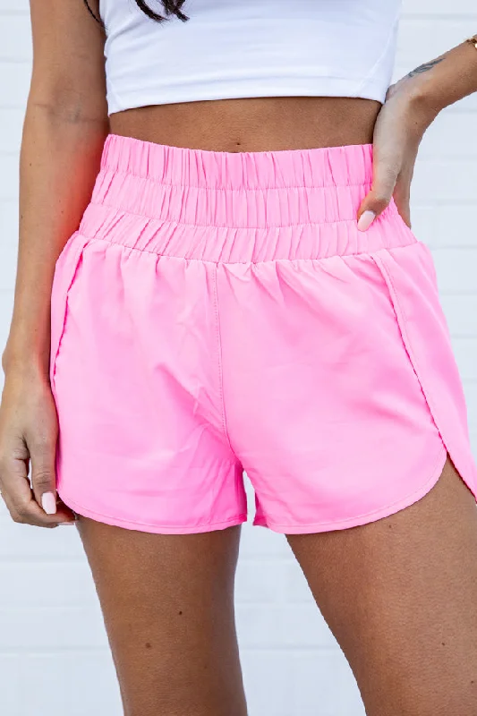 Errands To Run Solid Pink High Waisted Athletic Shorts