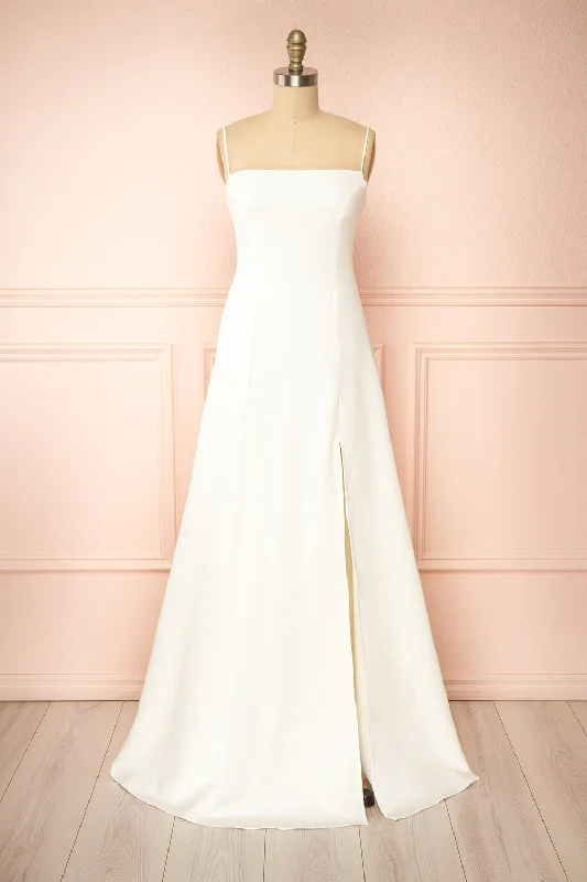 Estella Ivory | Maxi A-line Dress w/ Slit