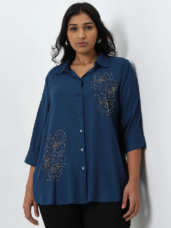 Gia Dark Teal Floral Embellished Shirt