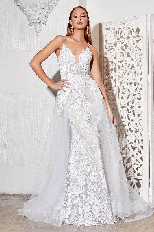 Ladivine Bridal - CD931W Lace V-Neck Bridal Gown with Overskirt