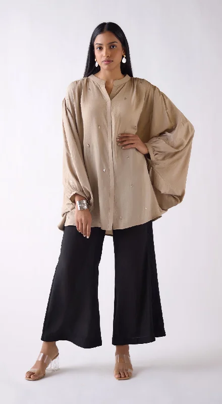 Mouse Crushed Satin Flared Sleeves Shirt