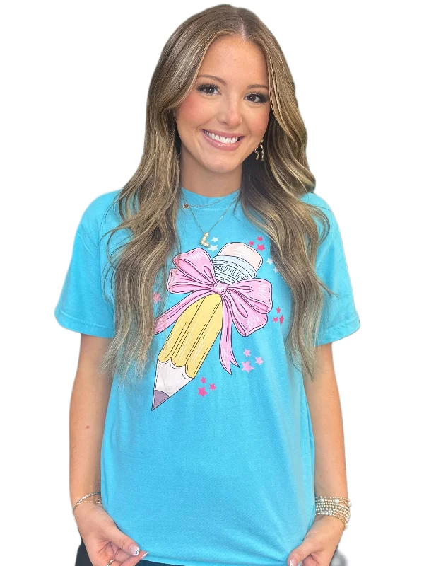 Pencil Coquette Graphic Tee Teacher Shirt Back To School