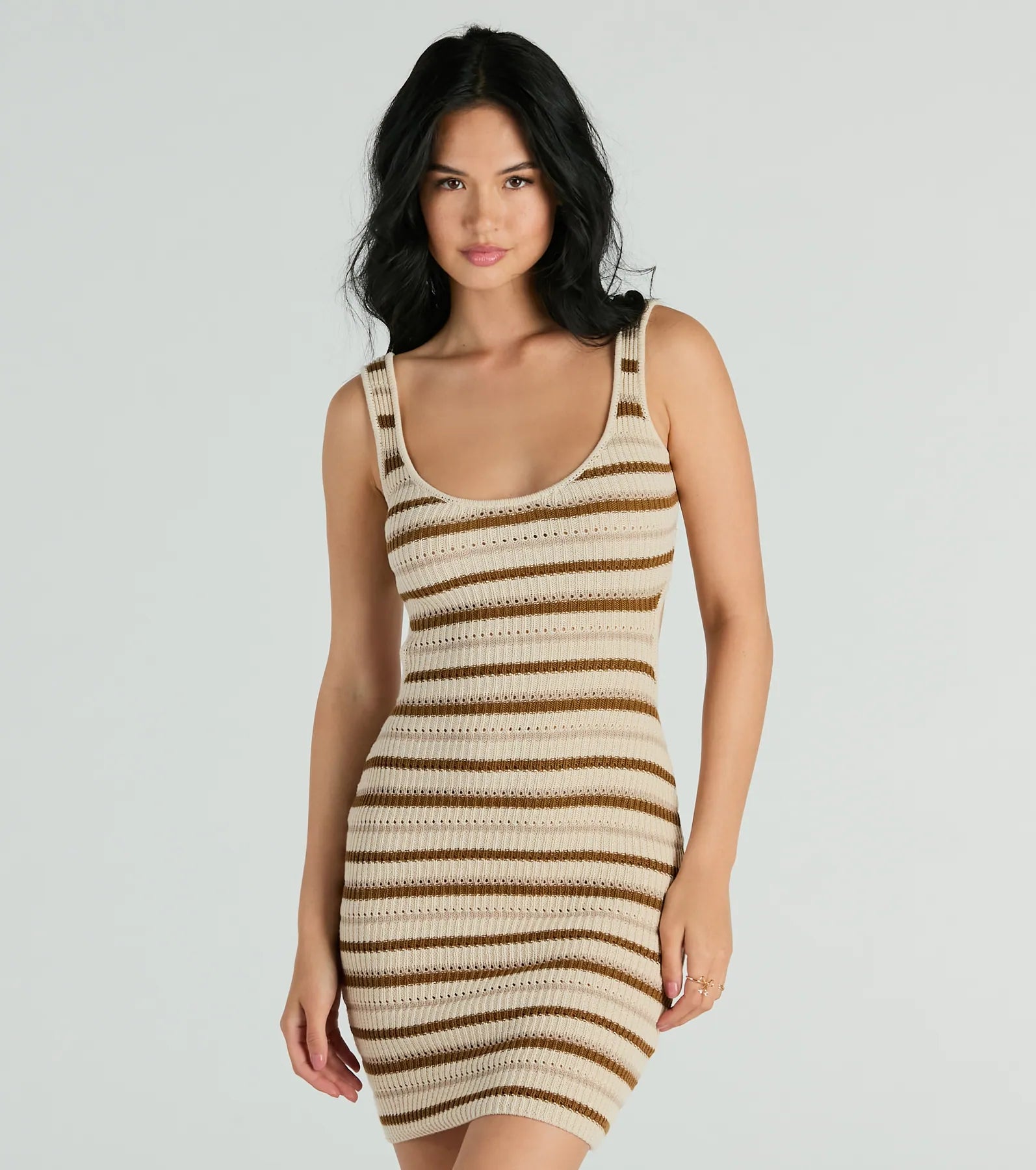 Perfect Match Sleeveless Striped Ribbed Knit Mini Dress