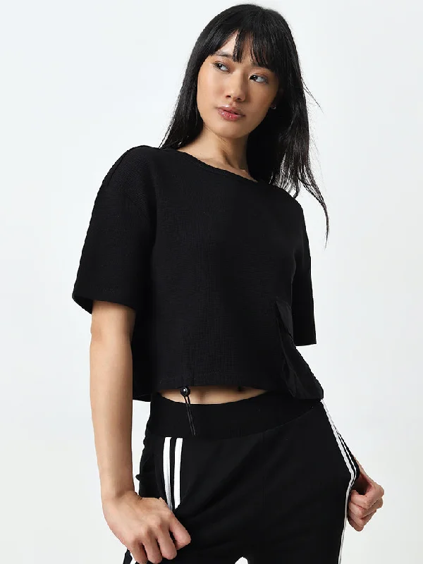 Studiofit Black Textured Cotton T-Shirt