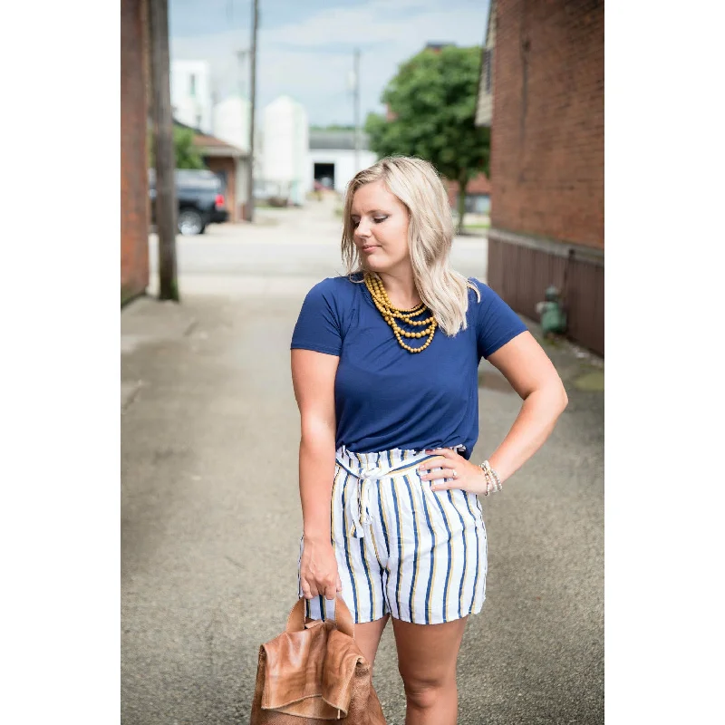 White Striped Shorts