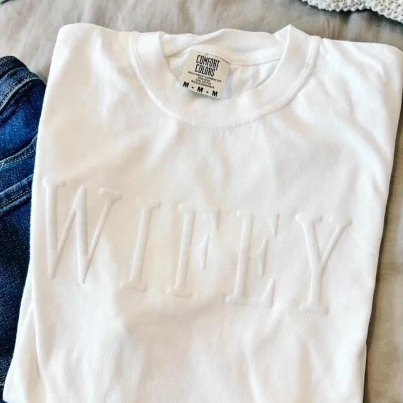 Wifey Embossed Puff Print T-Shirt