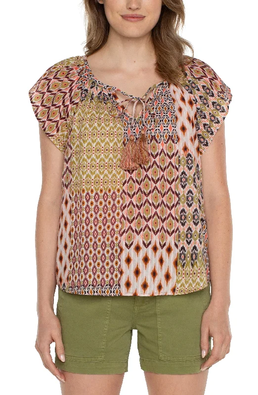 WOVEN TOP WITH FRONT TIE