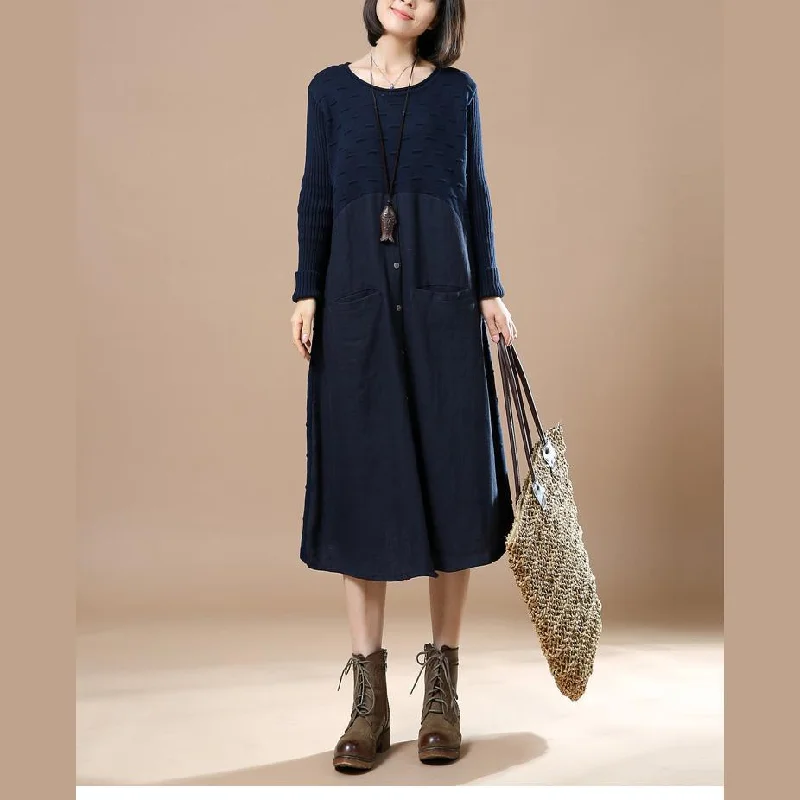 navy knitted dresses long sweaters woman new pattern knit