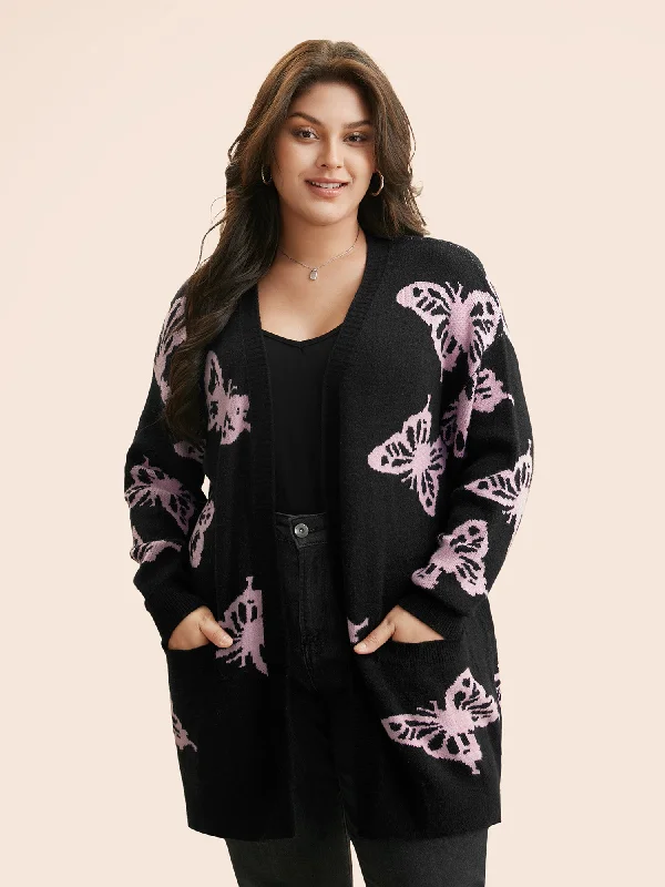 Butterfly Print Open Front Cardigan