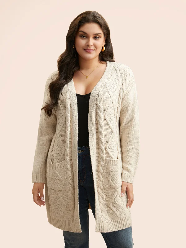 Cable Knit Drop Shoulder Pocket Cardigan