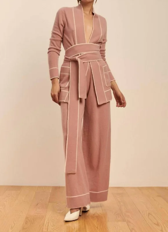 Diableret Belted Cashmere Cardigan In Dusty Pink/cream