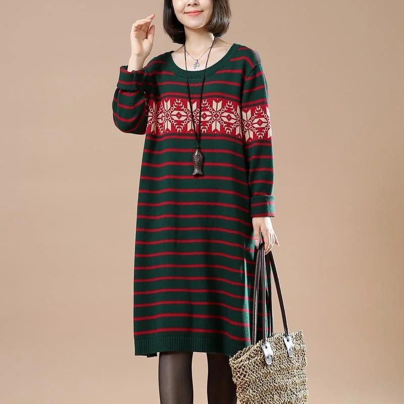 Green sweaters winter knit dresses snow flakes