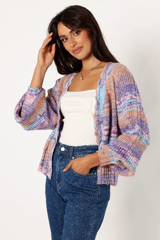 Scallop Edge Button Front Cardigan - Lavender Multi