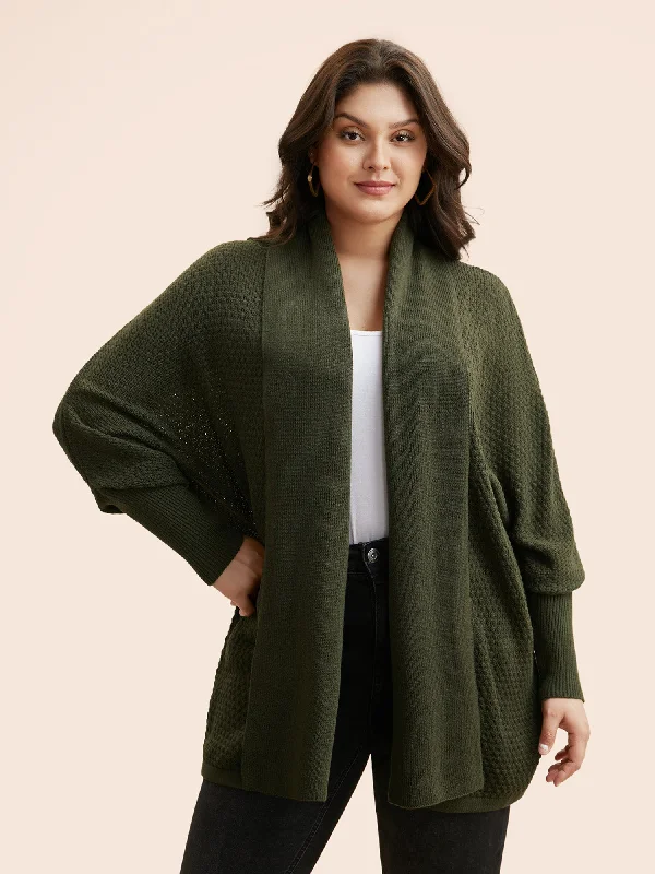 Texture Lapel Collar Dolman Sleeve Cardigan