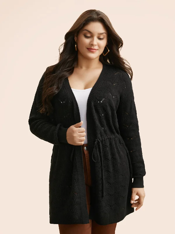 Textured Kimono Collar Drawstring Cardigan