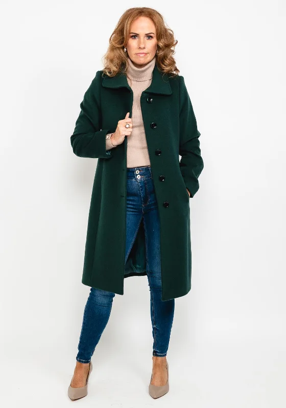 Christina Felix Peter Pan Collar Wool Long Coat, Forest Green