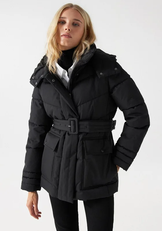 Salsa Belted Puffer Jacket, Black