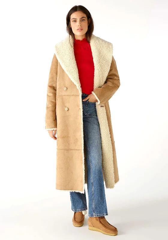 Oui Reversible Faux Shearling Coat, Light Stone