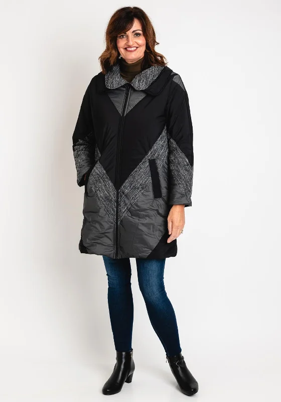 Ever Sassy Double Collar Long Padded Coat, Black