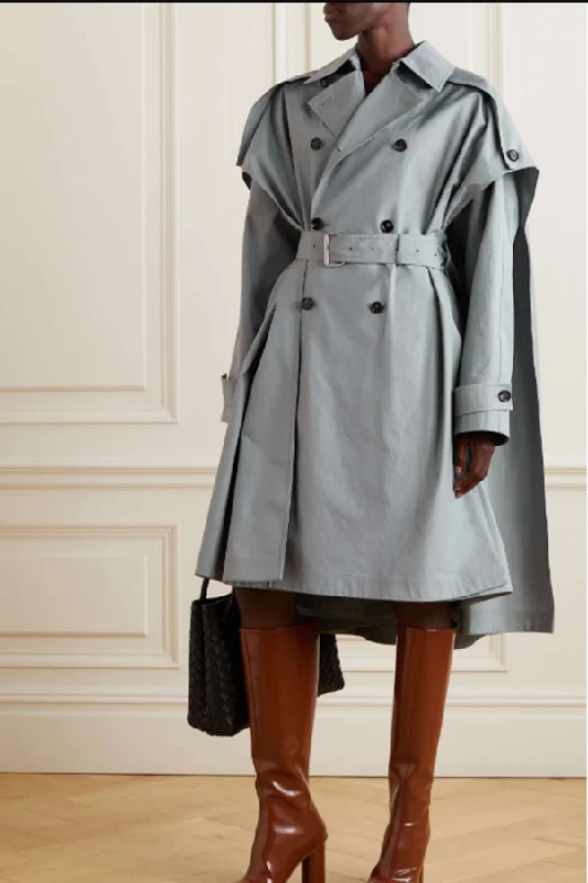 Solid Color Rocking Belted Cape Design Trench Coat