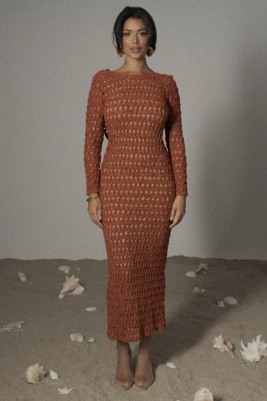 Dark Terra Cotta Serene Wonders Crochet Dress