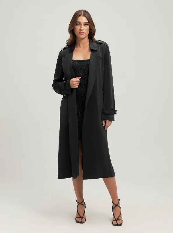 Eco Black Micole Satin Trench Coat