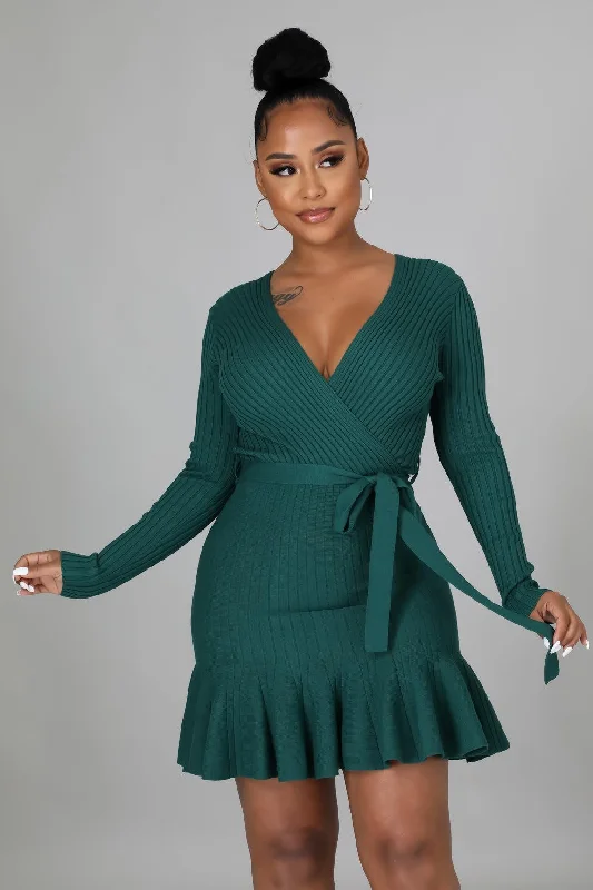 Hunter Green Fit &  Flare Mini Dress