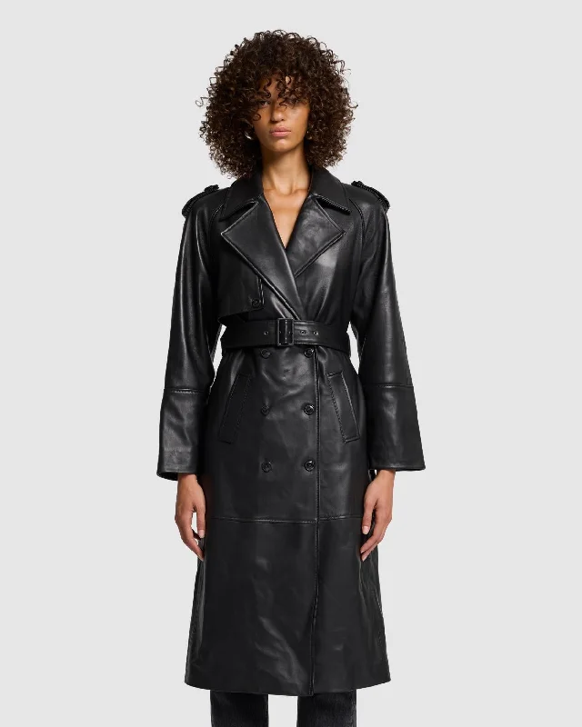 Italian Leather Trench Coat in Black