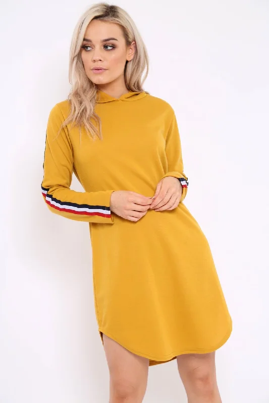 Mustard Sleeve Sports Trim Curve Hem Jumper Dress - Dixie