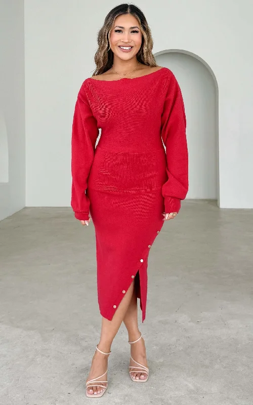 Pierre Knit Midi Dress - Lipstick Red