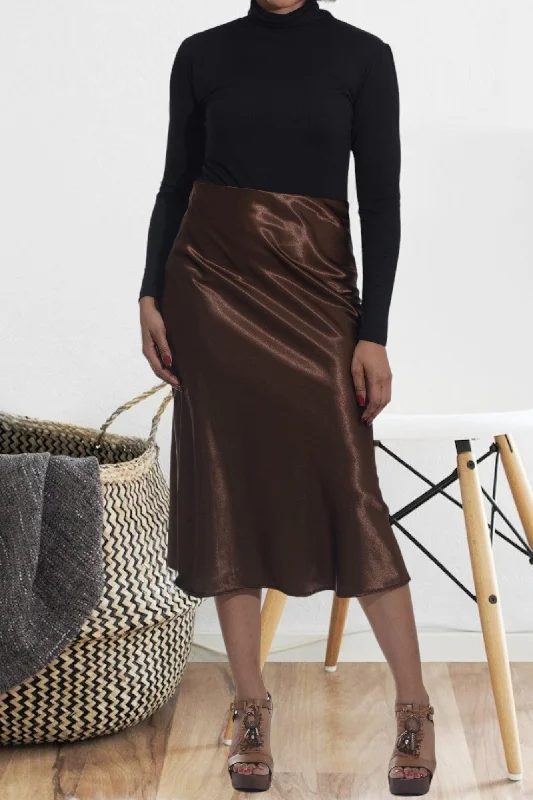 Ladies Brown Satin Bias Skirt