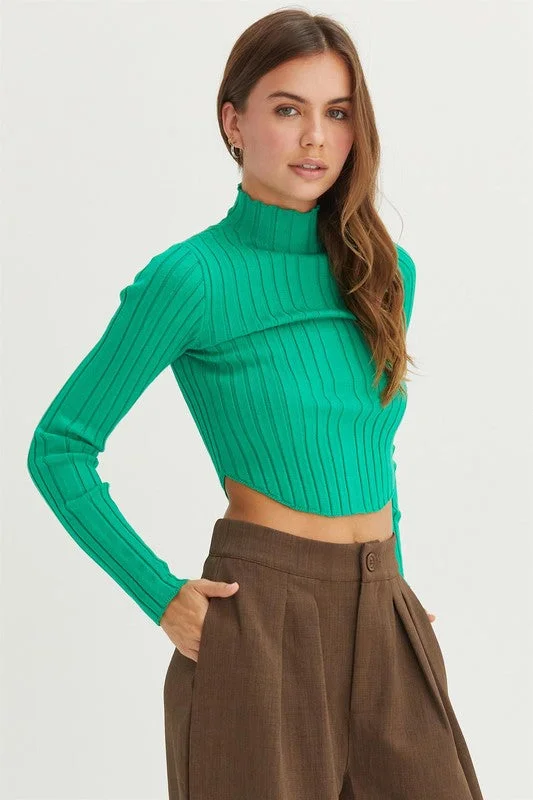 EVANGELINE HIGH-NECK RIBBED SWEATER TOP